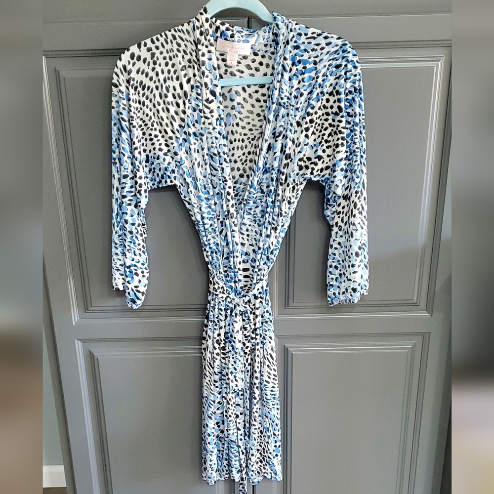 Oscar De La Renta Pink Label Blue and White Animal Print Robe/Belt⚜️💙🖤⚜️Small